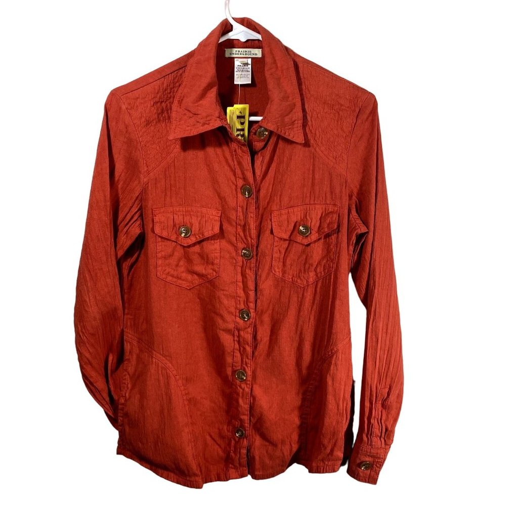 Prairie Underground Womens Hemp Silk Blend Button Up Shirt Size S Rust NWT
